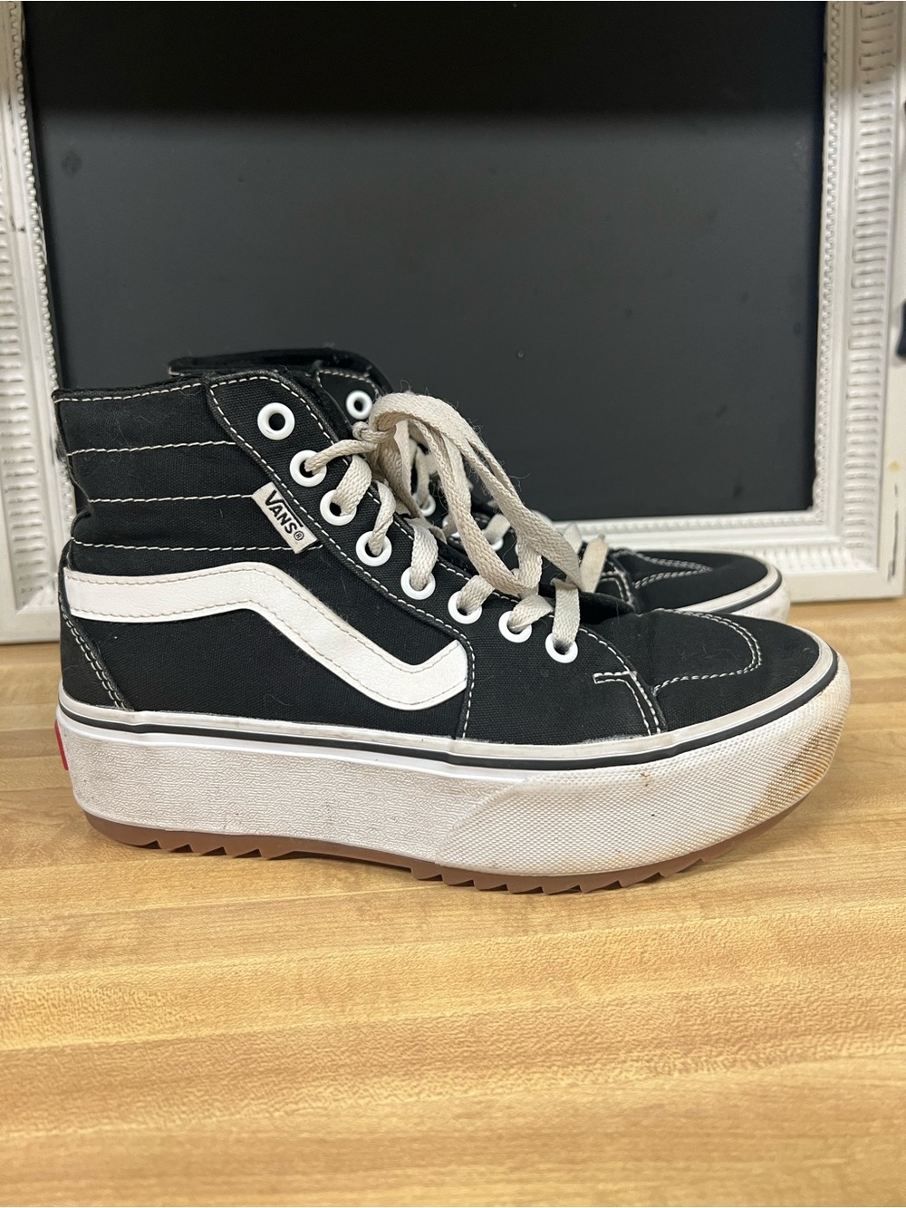 Vans Black and White Platform Sk8-Hi Sneakers
